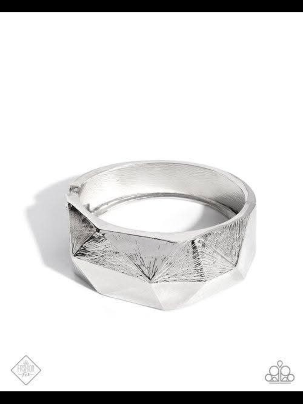 Geometric Faceted Silver Bangle Bracelet